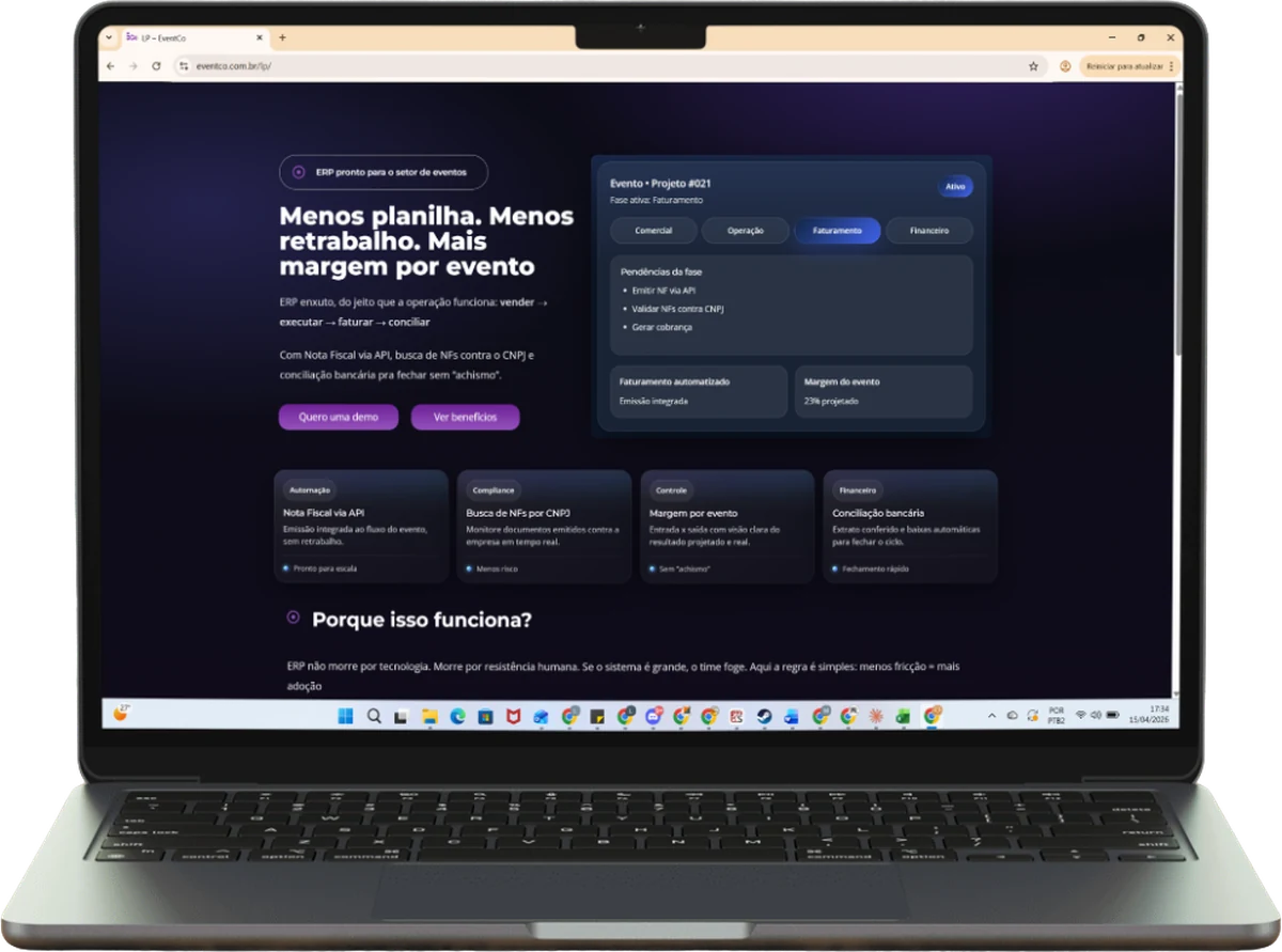 Site de EventCO desenvolvido pela Lambda BR