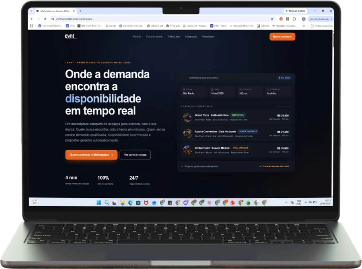 Site de EVNT Technology Group desenvolvido pela Lambda BR